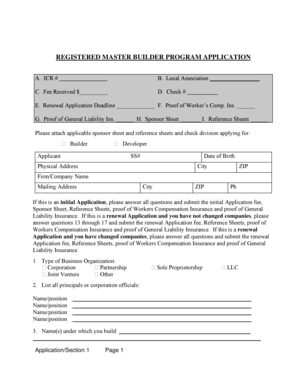 Registered Master Builder Program Application