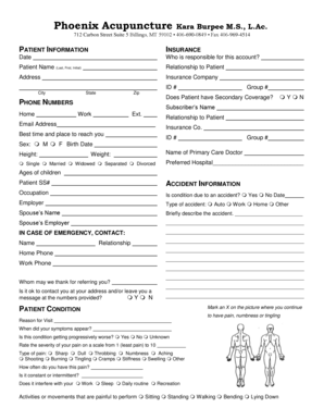 Patient Intake Form for Acupuncture