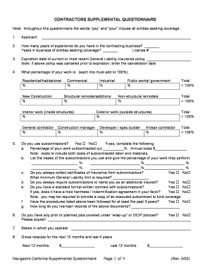Contractors Supplemental Questionnaire