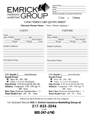 Long Term Care Quote Sheet