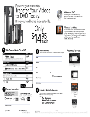 Video Tape to DVD Transfer Order Form