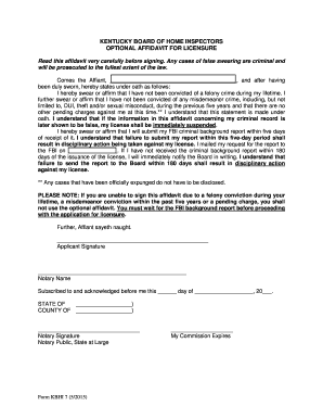 Kentucky Home Inspector Licensure Affidavit
