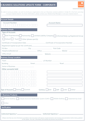 E-Business Solutions Update Form - Corporate