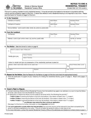 British Columbia Residential Tenancy Termination Notice