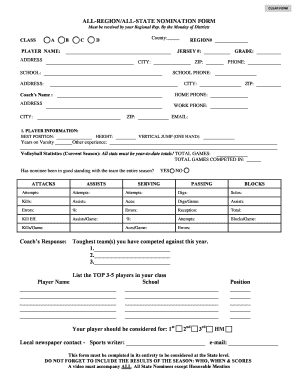 All-State Volleyball Nomination Form