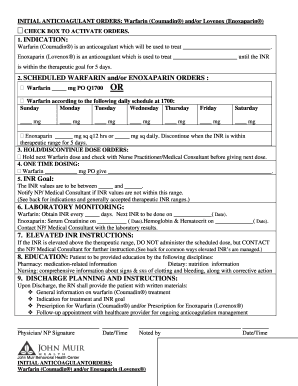 Initial Anticoagulant Orders Form
