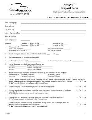 Employment Practices Liability Insurance Proposal Form