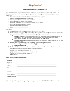 Credit Card Authorization Form
