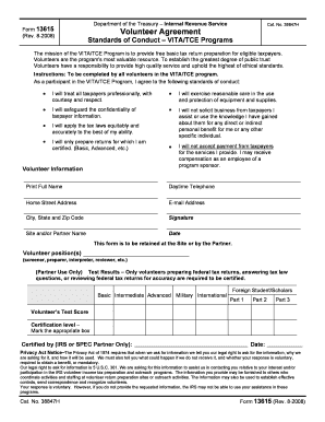 IRS Volunteer Agreement Form 13615