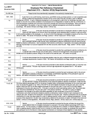 IRS Form 9417 Employee Plan Deficiency Checksheet