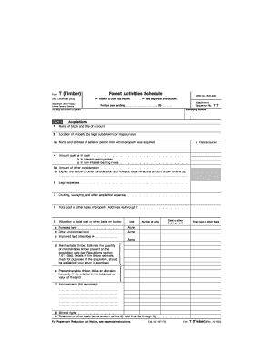 Form T Timber Forest Activities Schedule