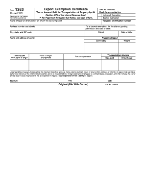 Form 1363 Export Exemption Certificate