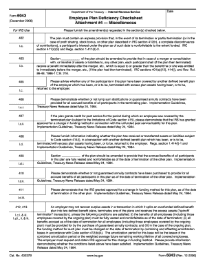 IRS Form 6043 Employee Plan Deficiency Checksheet