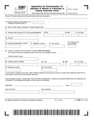 IRS Form 5307 Application for Determination for Adopters of Master or Prototype or Volume Submitter Plans