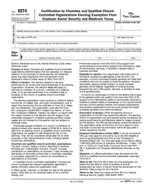 Form 8274 Certification by Churches and Qualified Church-Controlled Organizations