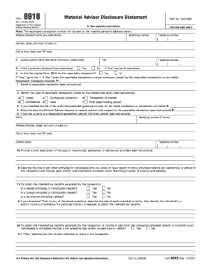 IRS Form 8918 Material Advisor Disclosure Statement