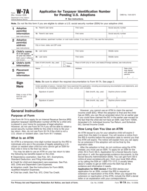 Form W-7A for Pending U.S. Adoptions