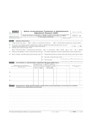 IRS Form 8082 Notice of Inconsistent Treatment or Administrative Adjustment Request