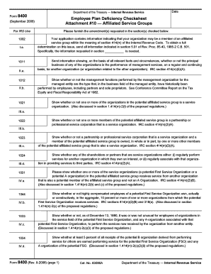 IRS Form 8400 Employee Plan Deficiency Checksheet