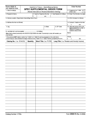 IRS Form 2333 X Supplemental Order Form
