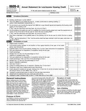 Form 8609-A Annual Statement for Low-Income Housing Credit