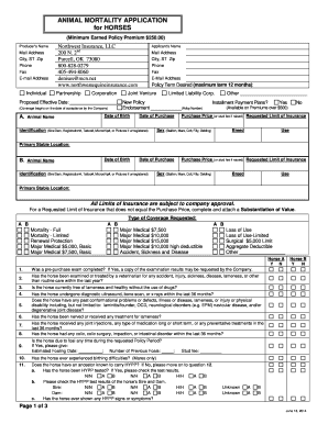 Animal Mortality Application for Horses