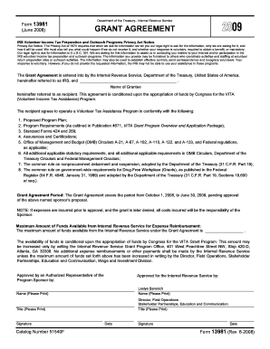 IRS Grant Agreement Form 13981