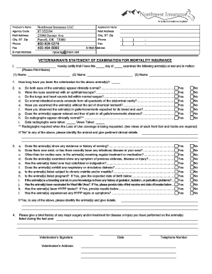 Veterinarian's Statement of Examination for Mortality Insurance
