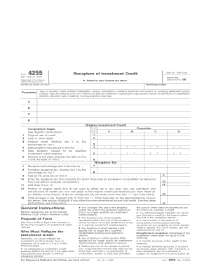 IRS Form 4255 Recapture of Investment Credit