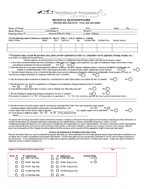 Horse Insurance Renewal Questionnaire