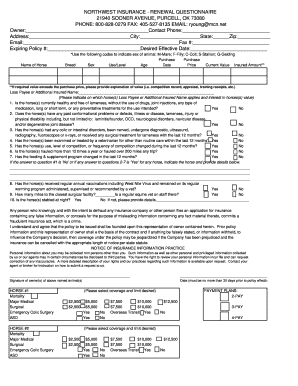 Northwest Insurance Horse Renewal Questionnaire