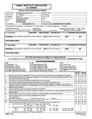 Horse Mortality Insurance Application
