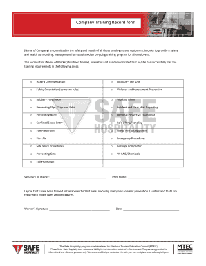 Company Training Record Form