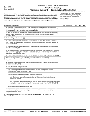IRS Form 8386 Employee Leasing Worksheet