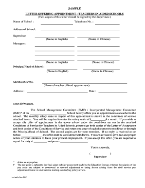 Teacher Appointment Offer Letter