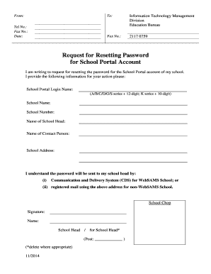 Request for Resetting Password for School Portal Account