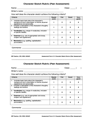 Character Sketch Rubric (Peer Assessment)