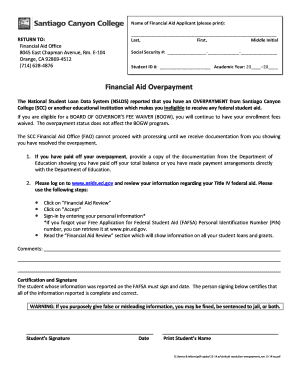 Financial Aid Overpayment and Default Resolution Form