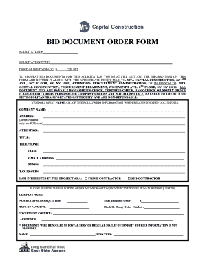 Bid Document Order Form