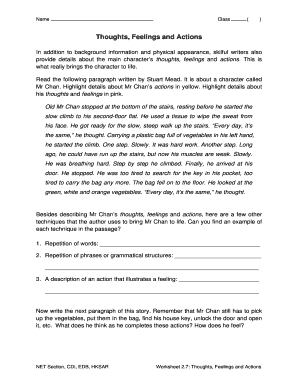 Thoughts Feelings Actions Worksheet