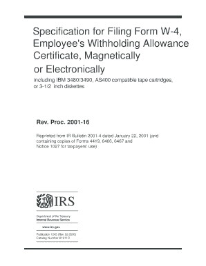 Form W-4 Filing Specifications