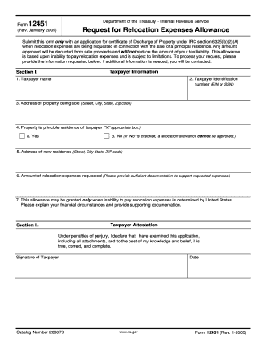IRS Form 12451 Request for Relocation Expenses Allowance