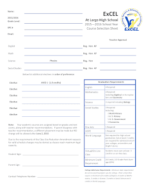 Largo High School Course Selection Sheet