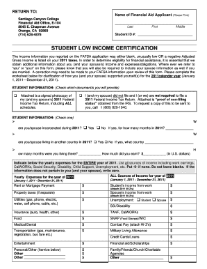 Student Low Income Certification Form