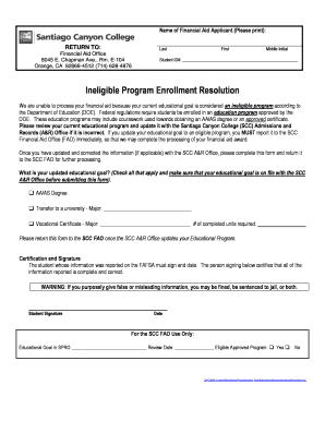 Ineligible Program Enrollment Resolution Form