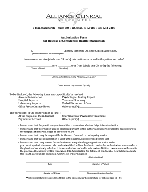 Authorization Form for Release of Confidential Health Information
