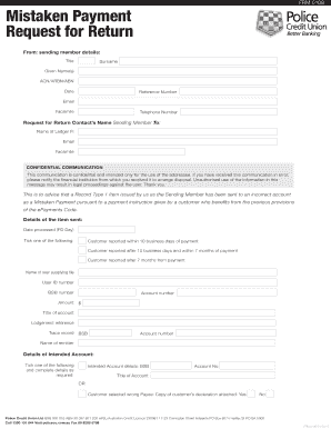 Mistaken Payment Request for Return Form