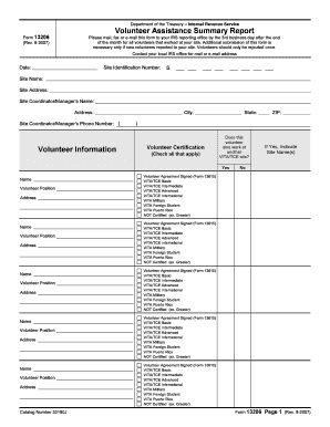 IRS Volunteer Assistance Summary Report Form 13206