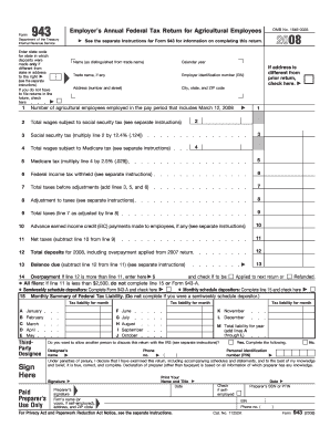 Form 943 Employer’s Annual Federal Tax Return for Agricultural Employees