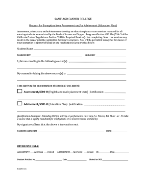 Request for Exemption from Assessment and Advisement